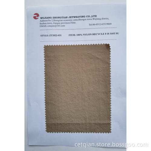 100% Nylon recycled f-d 310t taffeta pu coating